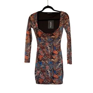 PrettyLittleThing Women's Butterfly Print Bodycon Mini Dress Size 2